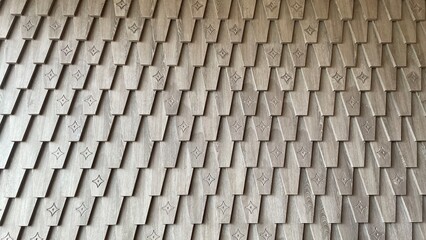 Brown Wooden Tile Wall Texture with Repetitive Geometric Pattern for Interior Design Background