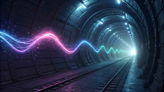 Glowing energy wave flowing through dark digital tunnel light technology, background, new, latest, web, ai background, futuristic hud, cyber security, neural network, data tech, ai background