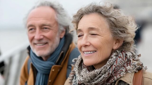 Serene Senior Moments: A heartwarming portrait captures the serene contentment of a senior couple, enjoying a quiet, sunny moment together, their faces etched with the wisdom of years and love.