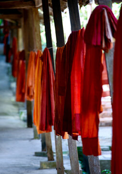 Kasaya robes drying on clothesline, Rangoon, Myanmar