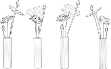 Vector design illustration of decorative ornaments of plants in pots to decorate the interior of a room 