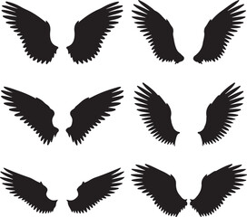 Obraz premium Black feathered wings silhouettes white