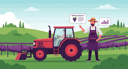 Grape Cultivation With A Tractor In A Vineyards Field © Lil