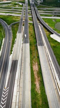 Vertical video aerial view bridge intersection between the highway numbers 290 and 304 Nakhon Ratchasima