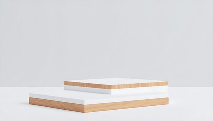 Minimalist White and Wood Platform Display Stand for Product Showcase Presentation