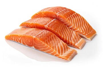 Fresh salmon fillets isolated on white background