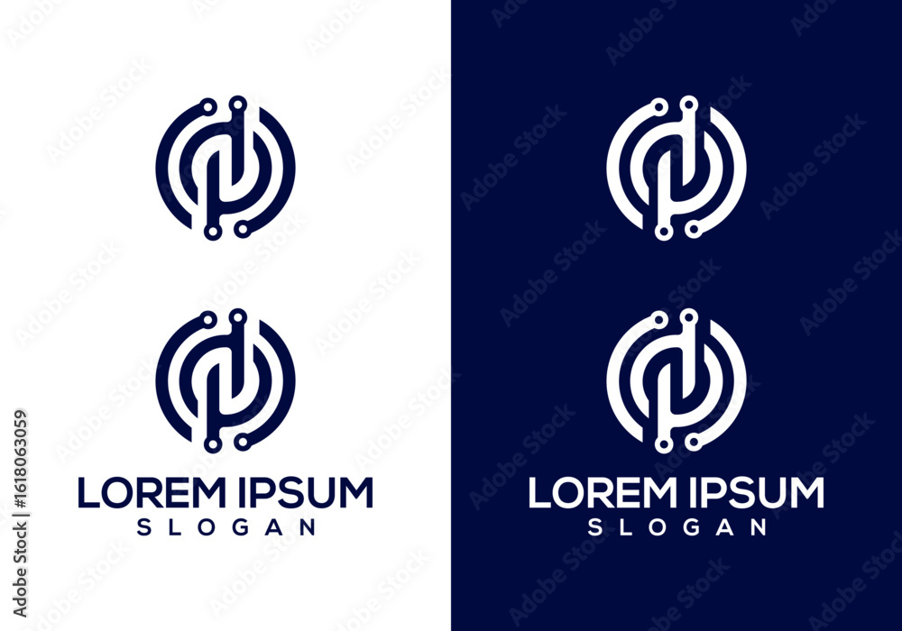 Poster simple logo vector icon of initial pd with technology circuit