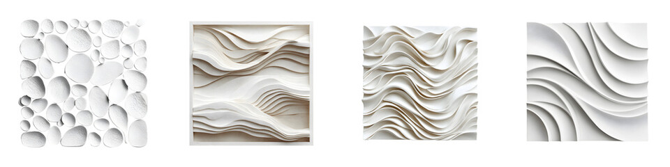 Abstract White Textured Wall Panels Collection. 3D Rendering.