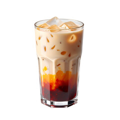 Iced Thai Milk Tea in a Glass with Ice Cubes.