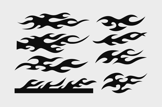 vector illustration of a set of tribal flames tattoos or vehicle decal