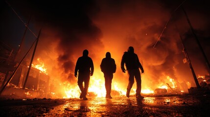 Fototapeta premium Protests and violence fueled by economic hardship or political disputes cause social unrest and disrupt communities. 