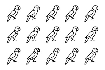 Parrot Lineup: A collection of precisely rendered parrot illustrations, artfully aligned to create a cohesive arrangement.