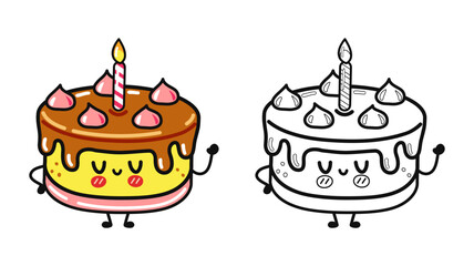 A happy birthday cake cartoon with a lit candle, perfect for celebrations.