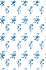 Png blue chrysanthemums floral pattern transparent background