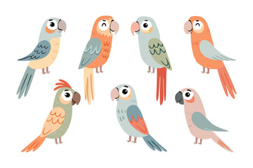 Vibrant Parrot Ensemble: An array of colorful parrots showcases a spectrum of hues and a hint of playful energy, a versatile artistic illustration perfect for diverse creative endeavors.