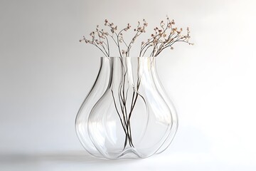 Clear minimalist vase featuring soft, fragile blooms inside.