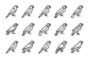 Geometric Falcons in Formation: A collection of precisely crafted falcon illustrations, arranged in rows.