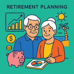 elderly couple with symbolizing retirement planning.eps