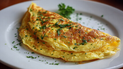 Classic omelet folded cleanly looks delicious and ready to be eaten
