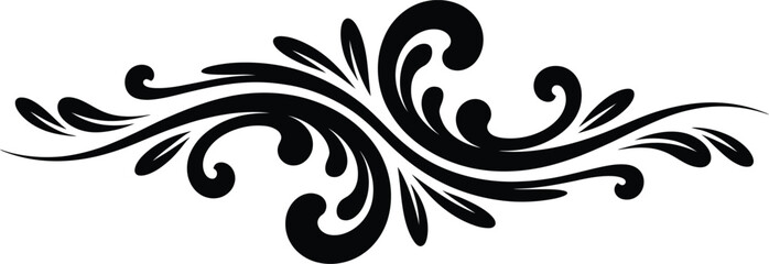 Elegant black swirls and flourish curved scroll ornate decorative design element, Abstract Tribal Style Motifs ornament isolated on transparent background

