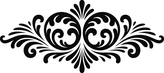 Elegant black swirls and flourish curved scroll ornate decorative design element, Abstract Tribal Style Motifs ornament isolated on transparent background

