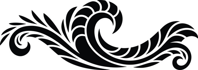 Elegant black swirls and flourish curved scroll ornate decorative design element, Abstract Tribal Style Motifs ornament isolated on transparent background

