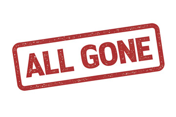 Distressed Red Ink Stamp of "All Gone" with Rough Edges, on Transparency on transparent background