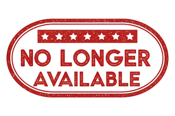 Distressed Red Stamp of 'No Longer Available' with Stars on transparent background