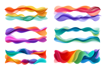  Wavy Border Frames Colorful Set isolated on transparent background png 