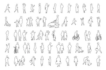 Set of People Outlines on white Background — Sitting, Walking, Running | Vector Icons for Floor Plan and Interior Design Projects