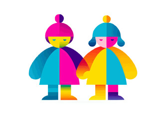 Isolate, vector illustration, two funny creative men, design element, creative style Origami, vector graphics for sites, landings, ads, web design