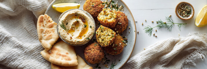 Falafel and hummus plate looks delicious and wonderfully appetizing