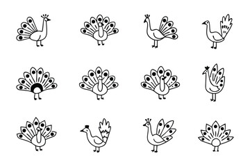 Artistic Peacock Collection: A collection of meticulously crafted artistic peacock illustrations showcasing their elegant beauty and vibrant personalities. 