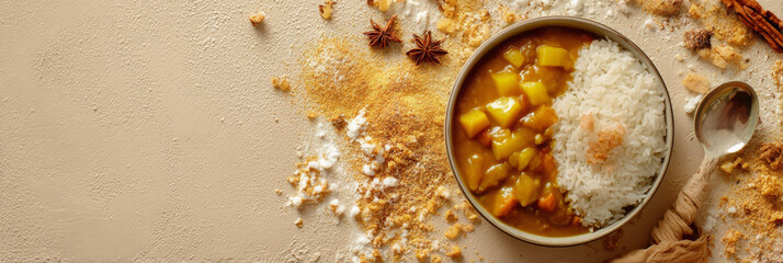 Japanese curry with rice looks delicious and comforting, ready to be eaten