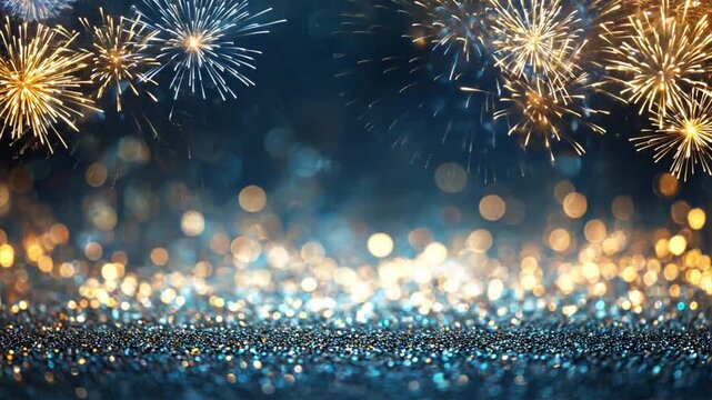 Sparkling glitter background with fireworks bursts, showing joy, celebration, and team success after completing success journey and earning achievement award