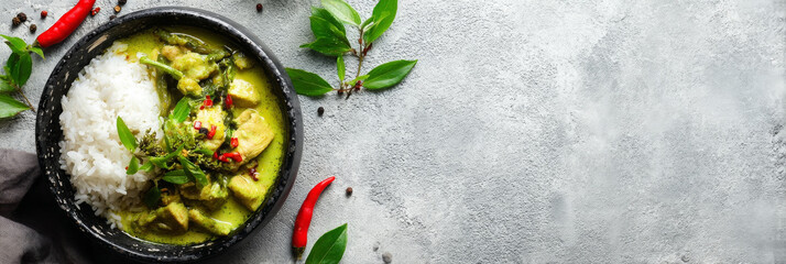 Thai green curry and rice look appetizing in bowl