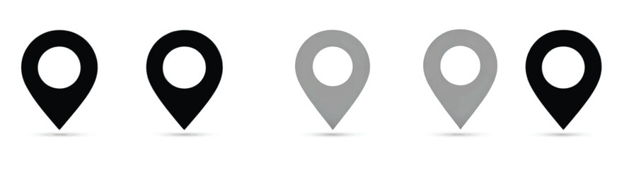 Location Pin Vector Icons in Black and Gray Colors for Mapping and Navigation Systems Design