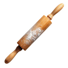Wooden rolling pin with flour for baking dough pastry cookies pizza and other baked goods preparation