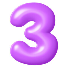 Naklejka premium 3D 3 png number sticker, purple balloon texture, transparent background