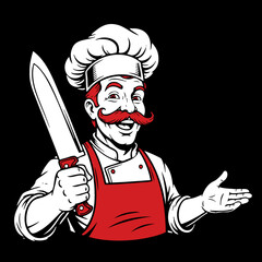 Chef Holding Knife Illustration