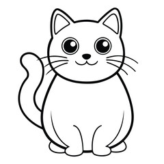 Simple black and white outline of a cute sitting cat