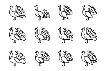 Peacock Silhouette: A pattern of simple illustrations of a peacock with its tail feathers, presented as a clean, easily understandable visual for various uses.