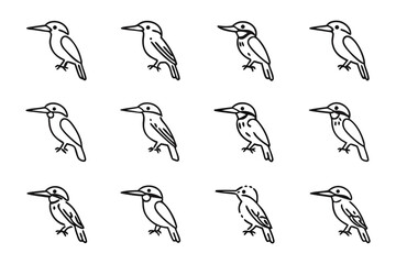 Bird Line Art Illustrations: A collection of elegant line art illustrations showcasing various postures and angles of a bird, perfect for design or educational purposes.