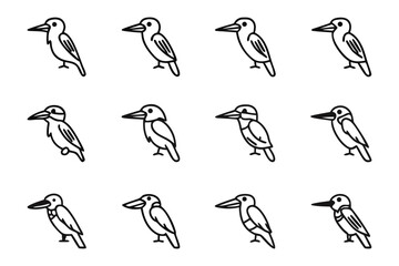 Fototapeta premium Array of Kingfisher: A meticulously crafted array of line art, showcasing the elegant profile of a kingfisher. These illustrations are simple and versatile. 
