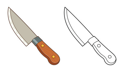 Two versions of a cartoon-style knife, one colored and one in outline.
