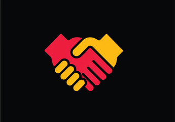 Red and Gold Handshake Icon Symbolizing Partnership Collaboration and Agreement on a Solid Black Background for Business Concepts