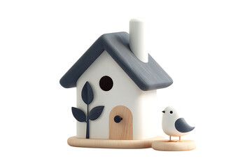 Charming birdhouse and bird figurine.