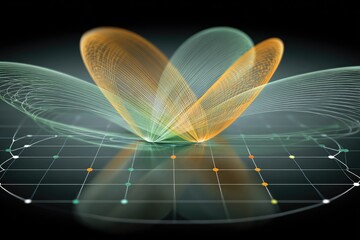 Abstract image of overlapping, translucent, organic shapes resembling petals or leaves, layered over a grid pattern