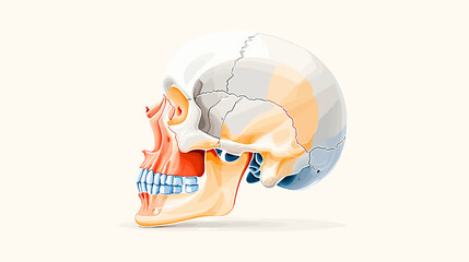 Detailed illustration of human skull anatomy in profile view  