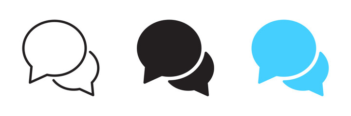 Speech bubble icons. Thought bubbles, mind, speaking, talk, speech, cloud symbol. Speech bubble comic black and blue sign. Vector illustration. Editable stroke. Flat design.